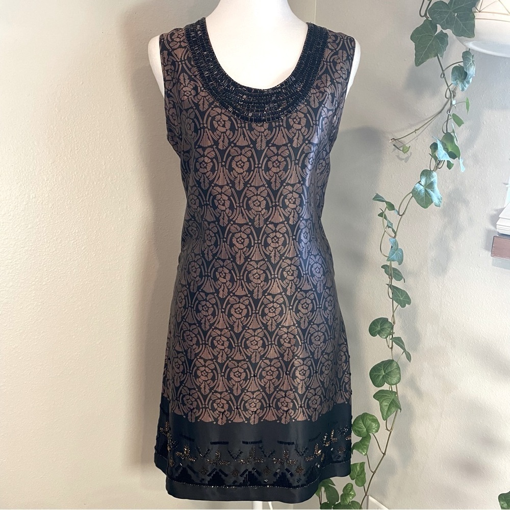 Anthropologie‎ Future Paradise Dress Silk Size 4  Black/brown Formal Elegant